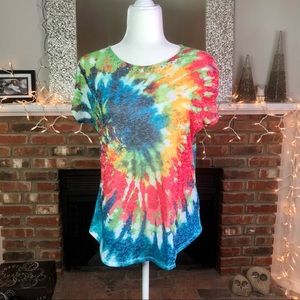 Ruby Rd Tie Dyed Shirt w Cold Shoulder Sleeves, Size Medium
